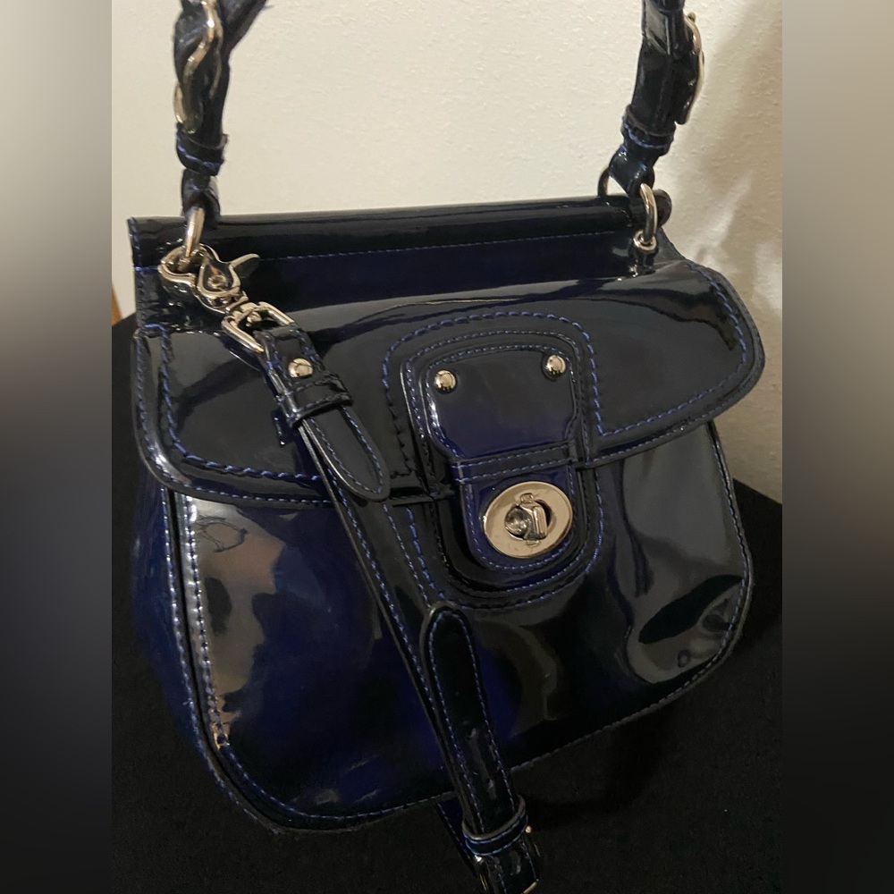 COACH Willis ~ Cobalt Blue ~ Patent Leather Silver HW ~ Crossbody ~ Handbag 💙🩶 - Picture 2 of 16